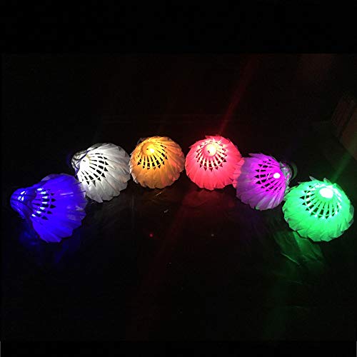 Zhenan Led Badminton Shuttlecocks Dark Night Glow Birdies Lighting For Outdoor & Indoor Sports Activities (Feather_6Pcs) #TOP3