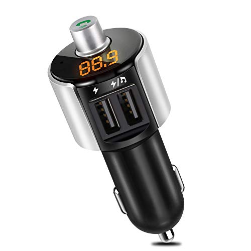 Bovon Transmetteur FM Bluetooth, Adaptateur Radio sans Fil Kit Main Libre Voiture Chargeur Voiture avec Port USB 5V/2.4A & Écran LED d'Affichage, Support USB Flash Drive