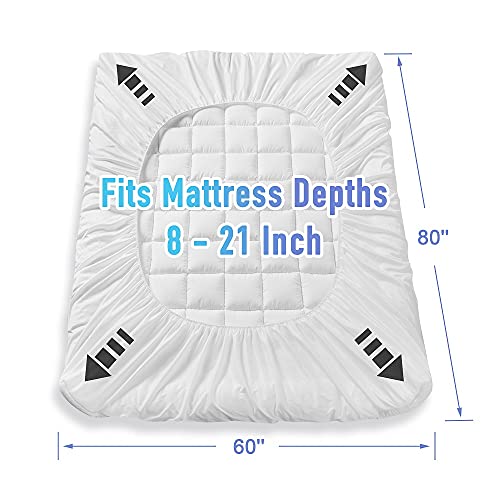 Matbeby CL-HXCZ-YHFG-QUEEN Bedding Quilted Fitted Queen Mattress Pad Cooling Breathable Fluffy Soft Mattress Pad Stretches Up To 21 Inch Deep, Queen Size, White, Mattress Topper Mattress Protector thumb #4