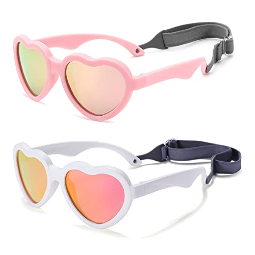 Image of COASION Baby's First Sunglasses with Strap, Unbreakable Polarized Newborn Infant Heart Sunglasses for Ages 0-24 Months