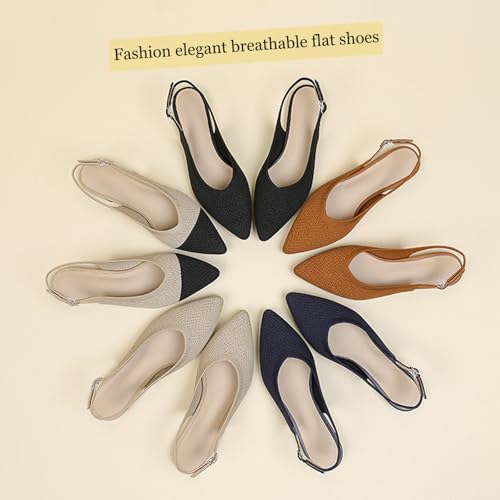 Women'S Knit Slingback Flats Elegant Pointed Toe Adjustable Buckle Toe Flat Ballerina Shoes Comfortable Light Commuting Walking Slip On Dressy Shoes2