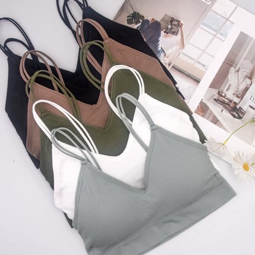 BQTQ 6 Pcs V Neck Bralettes for Women Padded Bralette with Straps Seamless Bra4