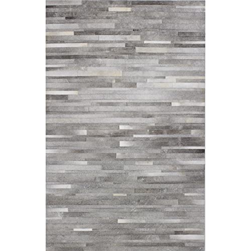 Bashian Santa Fe Collection H16 Hand Stitched Leather Area Rug, 9X12, Grey #TOP3
