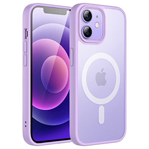 JETech Cover Magnetica per iPhone 12/12 Pro 6,1 Pollici Compatibile con MagSafe, Custodia Traslucida Opaca Posteriore Sottile Antiurto (Viola Chiaro)