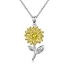 14K Real Gold Sunflower Necklace for Women, You Are My Sunshine Gold Sunflower Pendant Necklace with Crystal Birthday…
