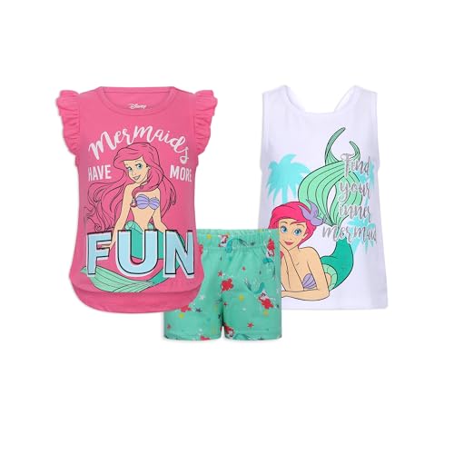 Disney Juego de camisas y pantalones cortos para niñas: amplia variedad que incluye Minnie, Frozen y Princess, Ariel, 7