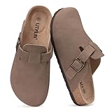 Litfun Unisex Genuine Suede Clogs Soft Footbed Leather Potato Shoes Comfort Slip On Clogs with Arch Support, Mocha, EU 39