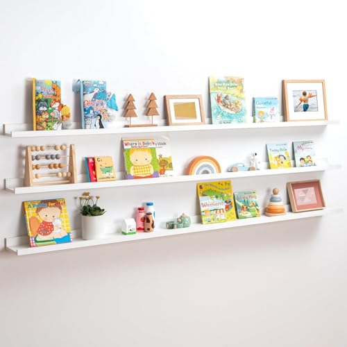 Image of Genuine Decor 72 Inch White Extra Long Wall Shelf, Large Display Shelf