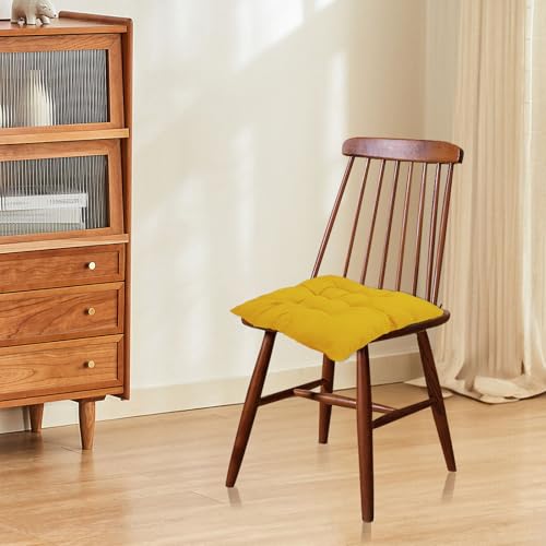Bocguy 4 Stück Bequemes Stuhlkissen, Sitzkissen 40 x 40cm Mit Bändern, Sitzkissen Gartenstuhl für Indoor & Outdoor, Bürostuhl, Balkonstuhl, für Esszimmer Wohnzimmer Studierzimmer, Ingwer