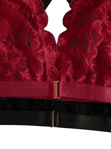 Image of MakeMeChic Women's Plus Size Lace Bralette Front Closure Bras Wireless Deep V Triangle Sexy Lace Bra