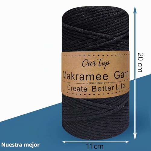 Miniatura 2 de Ourtop Hilo Macrame, 5mm X 110m Cuerda Macrame De 4 Hilos Cordon Macrame Hilo De Macramé Para Manualidades, Colgar De La Pared, Decoración Bohemia, Negro