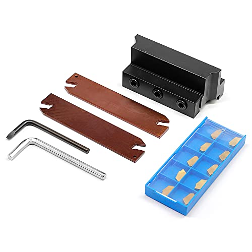 Oscarbide 3/4"Self-Lock Block Sltbn19-5 With Adjustable Blade Ncih26-3,Blade Ncih26-4,Tin Coated 5 Pcs Gtn-3 Carbide Inserts And 5 Pcs Gtn-4 Inserts Parting Grooving Cut-Off Tool Set #TOP3