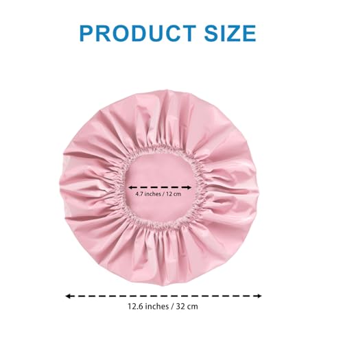Shower Cap for Women, Double Layer Waterproof Bath Cap, Reusable Hair Protector, Large Waterproof Shower Bonnet Washable Elastic Band Bath Hair Hat for Long Hair, Braids, - Pink