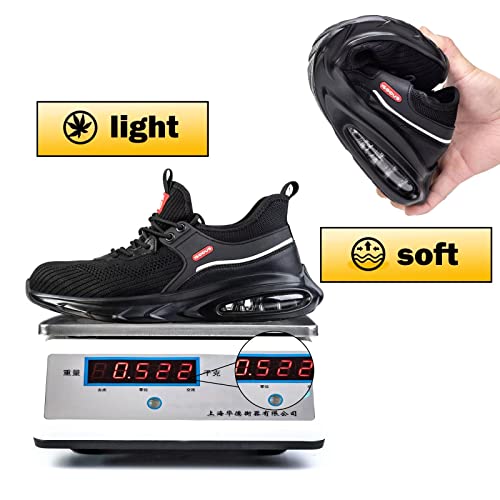 Foto von ISOOUS Sicherheitsschuhe Herren Leicht Arbeitsschuhe Damen Luftkissen rutschfeste Atmungsaktiv Sportlich Stahlkappe Schwarz 42