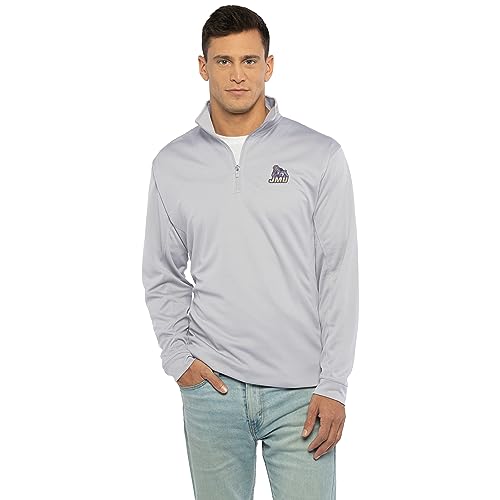 Vantage Apparel Men's Collegiate Micro Mesh Performance Gray 1/4 Zip Pullover, James Madison Dukes, Gray, X-Large