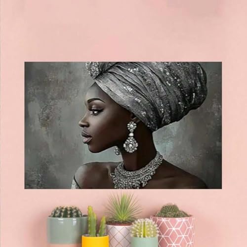 Art mural sur toile noire TONGYINLI femme africaine grand cadre 80x120 cm