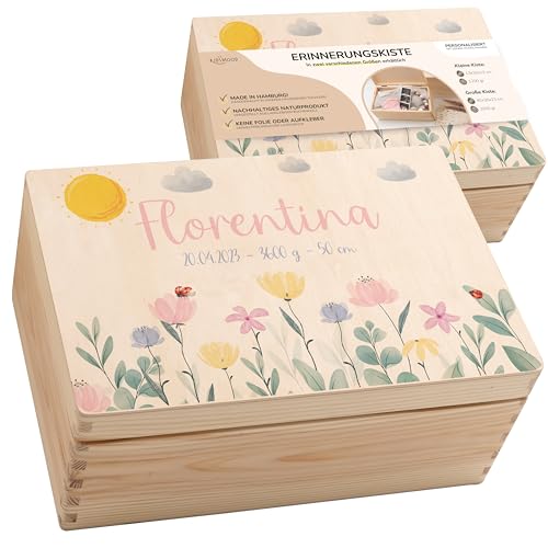 Kidsmood - Erinnerungsbox Baby, personalisierte Holzkiste mit Deckel, Ideal zur Aufbewahrung von Erâ€¦ – Miniatur