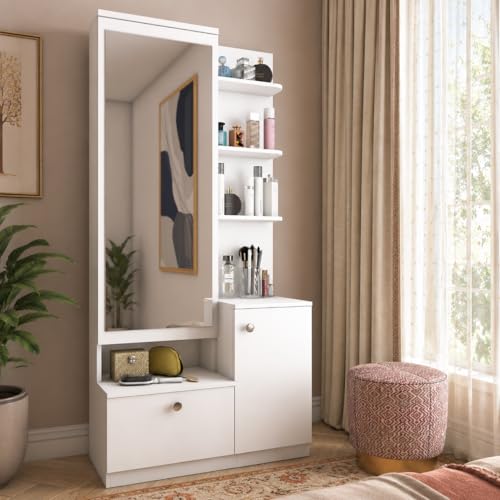 Image of Studio Kook Bella Dressing Table with Mirror and Storage, Moonshine White