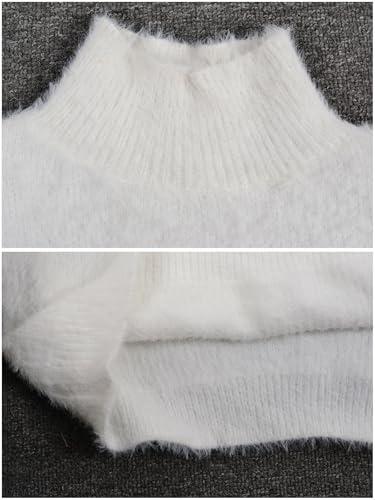 Women's Fall Winter Trendy Fuzzy Sweater Casual Cozy Long Sleeve Turtleneck Solid Pullover Knit Tops4