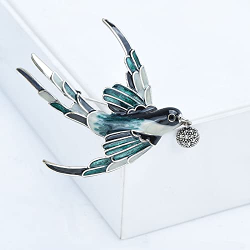 Lovely Enamel Rhinestone Flying Swallow Bird Brooch Pins Breastpin Wedding Brooches Lapel Pin Badge Jewelry Gifts (Steelblue) #TOP2