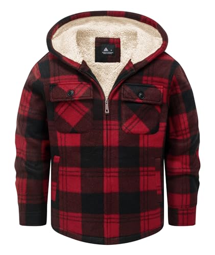 Image of V VALANCH Boys Flannel Jacket Hooded Fleece Lined Zip-up Hoodies Plaid Coat for Kids