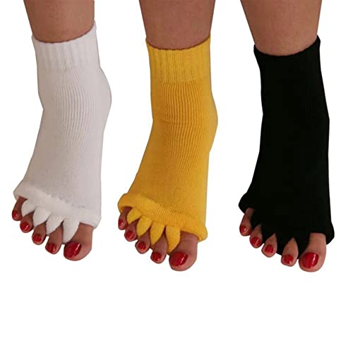 Aibearty 3 Pairs Yoga Sport Gym Five Toe Separator Socks Foot Alignment Pain Massage Toeless Socks #TOP4