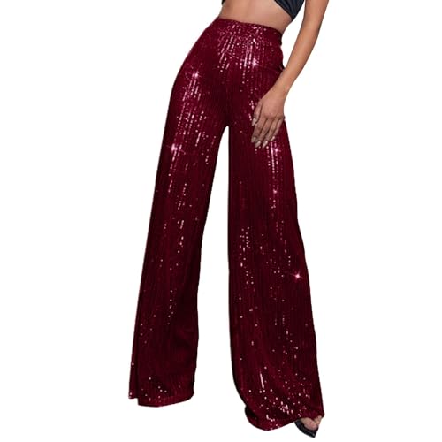 Pantalones de lentejuelas de pierna ancha alta para fiestas de club casuales de Novedades 2027