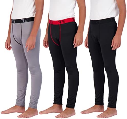 3 Pack: Boys Compression Pants Gym Sports Running Skin Tights Leggings Active Athletic Sports Workout Winter Thermal Cold Base Layer Long Johns Football Rash Guard Basketball-Set 2, S (6/7)