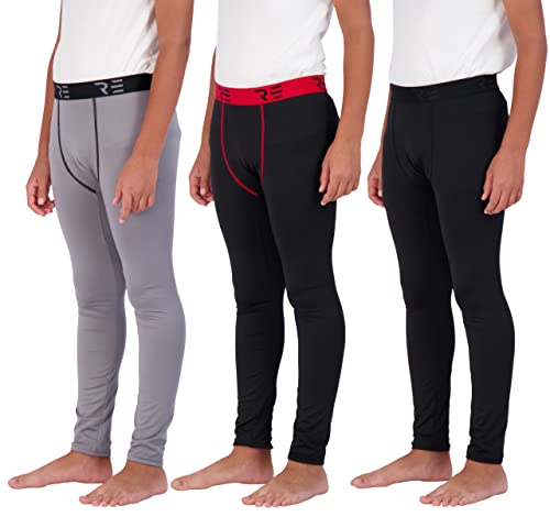 3 Pack: Boys Compression Pants Gym Sports Running Skin Tights Leggings Active Athletic Sports Workout Winter Thermal Cold Base Layer Long Johns Football Rash Guard Basketball-Set 2, S (6/7) #TOP5