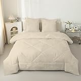 phonxia Bettdecke 135x200 4 Jahreszeiten - Luxe Classique Bettdecke Ohne Bezug 135x200cm 240gsm - Creme Schlafdecke Steppdecke Leicht Weiche Wende mit 2 Kissenbezug 80x80cm Z-1