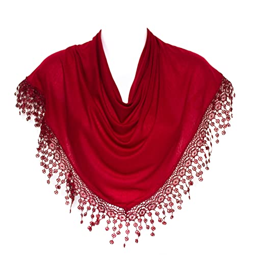 Hat To Socks Triangle Scarf With Bobbin Lace Fringes For Women (Burgundy) #TOP14