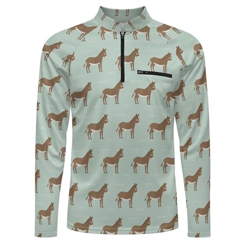 Donkey Animal Men's Rash Guard Long Sleeves Quick Dry Fishing Workout Shirts with Zipper4