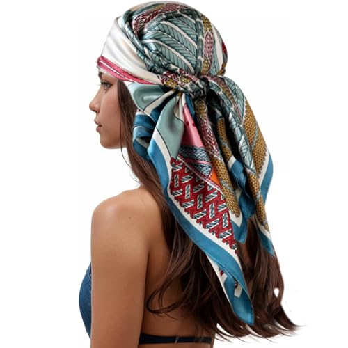 Large Silk Head Scarves Bandanas for Women,Elegance Square Lightweight Headscarf,35 Inches Hair Wraps The Shawl