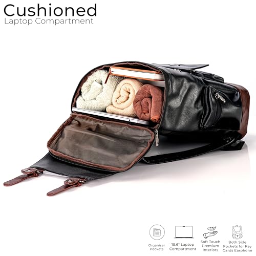Image of LOGGIN 15.6 Inch Unisex Laptop Backpack for Men & Women | Premium Vegan Leather Water-Resistant Bag | Stylish Office, College & Travel Backpack with Anti Theft Design Multiple Pockets