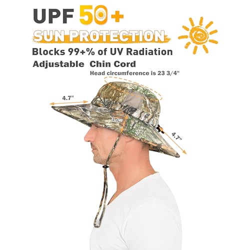Image of Men Safari Sun Hat Wide Brim Boonie Fishing Cap with Adjustable Drawstring