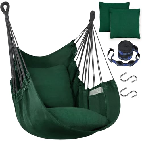 Halalona Hammock Chair Hanging Hammock Chair Rope Swing 2 Cushions Included-Sturdy & Durable Soft...