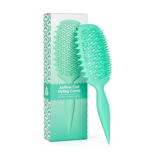 グリーン1ピースエアフローカールスタイリングコーム、通気ヘアブラシ、ミントグリーン、長さ10.6インチ、カーリーヘアブラシとカール定義ブラシ、女性と男性用、すべてのヘアスタイルにフィット。
