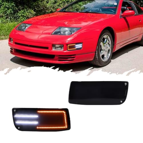 TurningMax For 1990 1991 1992 1993 1994 1995 96 Nissan 300ZX Z Z32 Front Bumper Inner Turn Signal Lights Smoked Lens Amber/White LED