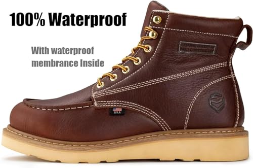 SUREWAY 6 in Mens Soft Toe Work Boots for Men-Full Grain Leather,Wedge Moc Toe Work Boots/Shoes,Soft Toe Dark Brown,Size 9.52