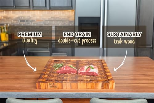 Juego Premium de Tabla de Cortar de Madera de Teca - Juego Completo con Tabla de Grano Final, Cera para Madera y Aplicador - Ideal para Cocineros y Chefs en Casa miniatura 4