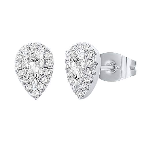 Image of PAVOI 14K Gold Plated 925 Sterling Silver Post Brilliant Round Faux Diamond Halo Earrings - Premium Cubic Zirconia