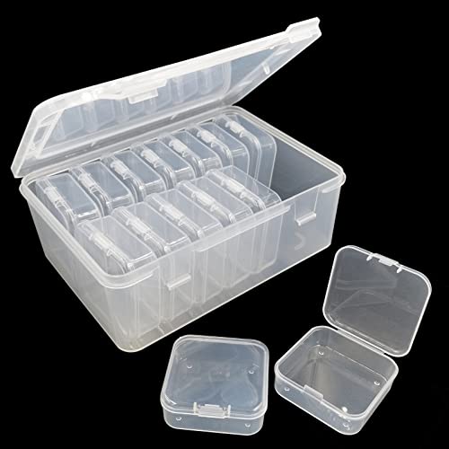 DUGYIRS 14 Piezas Pequeña Caja de Almacenaje con Tapa, Caja de Plástico Transparente y 1 Grande Caja Contenedora de Almacenamiento de Plástico Rectangular para Joyas, Artículos pequeños Cover