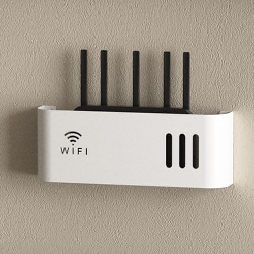 MNOIINM Soporte Router WiFi Pared, Caja de Almacenamiento para Enrutador WiFi, Caja Oculta para Router y Cables, Estantes de Decoración para Dormitorio Salón Oficina(White)