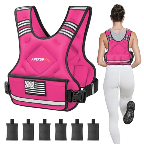 APEXUP Adjustable Weighted Vest, 4-10lb/12-18lb/20-32lb Vest with 6 Ironsand Weights and Large Pocket, Weight Vest for Men Women Strength Training, Running, Walking (12-18lb, Pink)