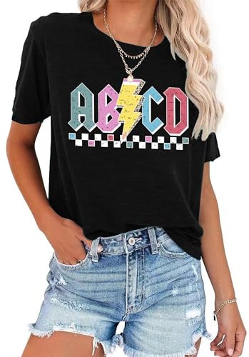 LHBNK Teacher Shirts Women ABCD Teacher Tshirt Teacher Life Shirt Tops Back to School Gifts Casual Summer Tops2