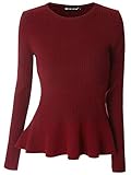 MOONCOLOUR Women's Long Sleeve Knitted Fitted Peplum Tunic Top Wine Red