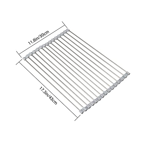 Roll Up Dish Drying Rack, 304 Stainless Steel Over The Sink Dish Drying Rack, Kitchen Rolling Sink Rack (17''X 11.8'') #TOP4