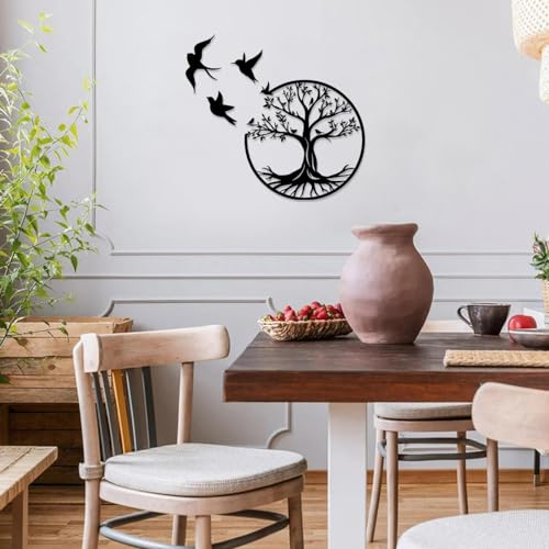 Luccyle-Albero-Della-Vita-In-Metallo-Decorazione-Murale-Silhouette-Art-Decorazione-da-Parete-Nera-Silhouette-Wall-Art-per-La-Casa-Camera-da-LettoGiardino-Bird-30cm