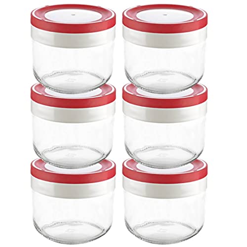 Tribello 10oz Mason Jars Overnight Oats Container With Lid, 6 Pack Glass Canning Jars, Wide Mouth Mason Jars With Lids Plastic Airtight Rubber - Clear Jars for Preserving food - Freezer / Dishwasher Safe