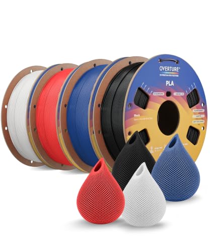 Image of OVERTURE 4KG Bundle High Speed PLA Filament 1.75mm, Neatly Wound 3D Printer Filament 4 Pack 1kg Spool (2.2lbs) Rapid PLA, Fit Most FDM 3D Printers (Green+White+Yellow+Red)
